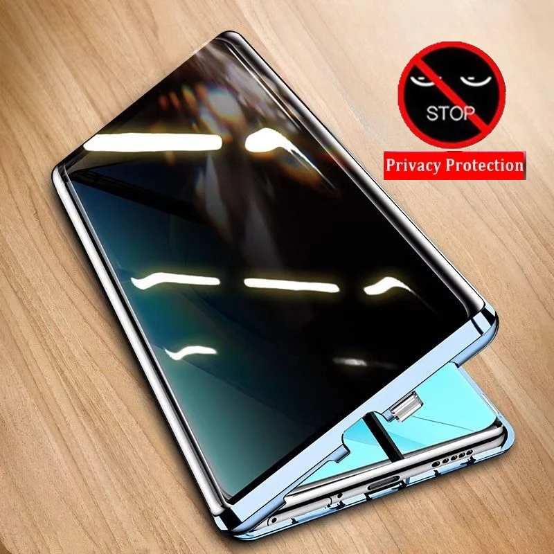 Anti Spy Privacy Glass Case - OPPO A20、A40M、A60、A78、A79、A80 5G対応、前面に覗き見防止フィルムを貼った強化ガラス製スマートフォンケース。フルメタル製で磁石内蔵。