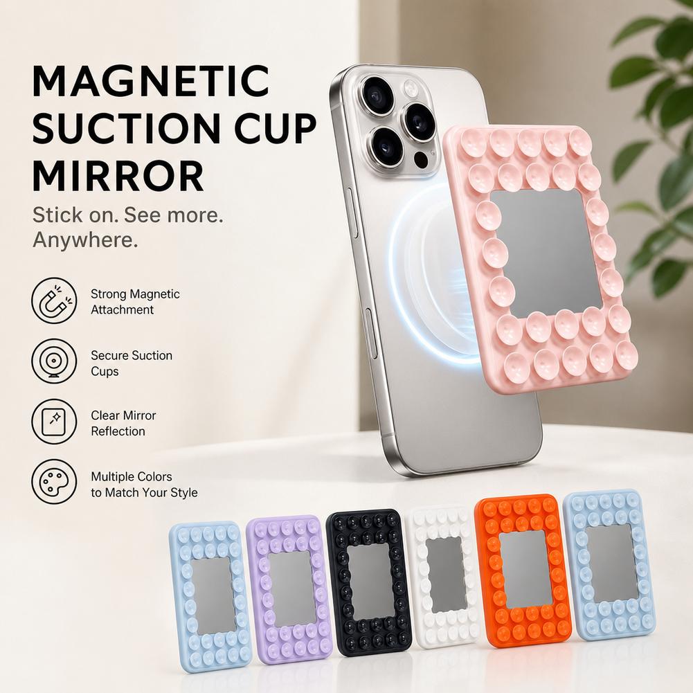 Phone Stands - マグセーフ対応iPhone用マグネット式吸盤スマホホルダー（ミラー付き）、シリコン製ハンズフリー壁掛けスタンド（自撮り・動画撮影用）